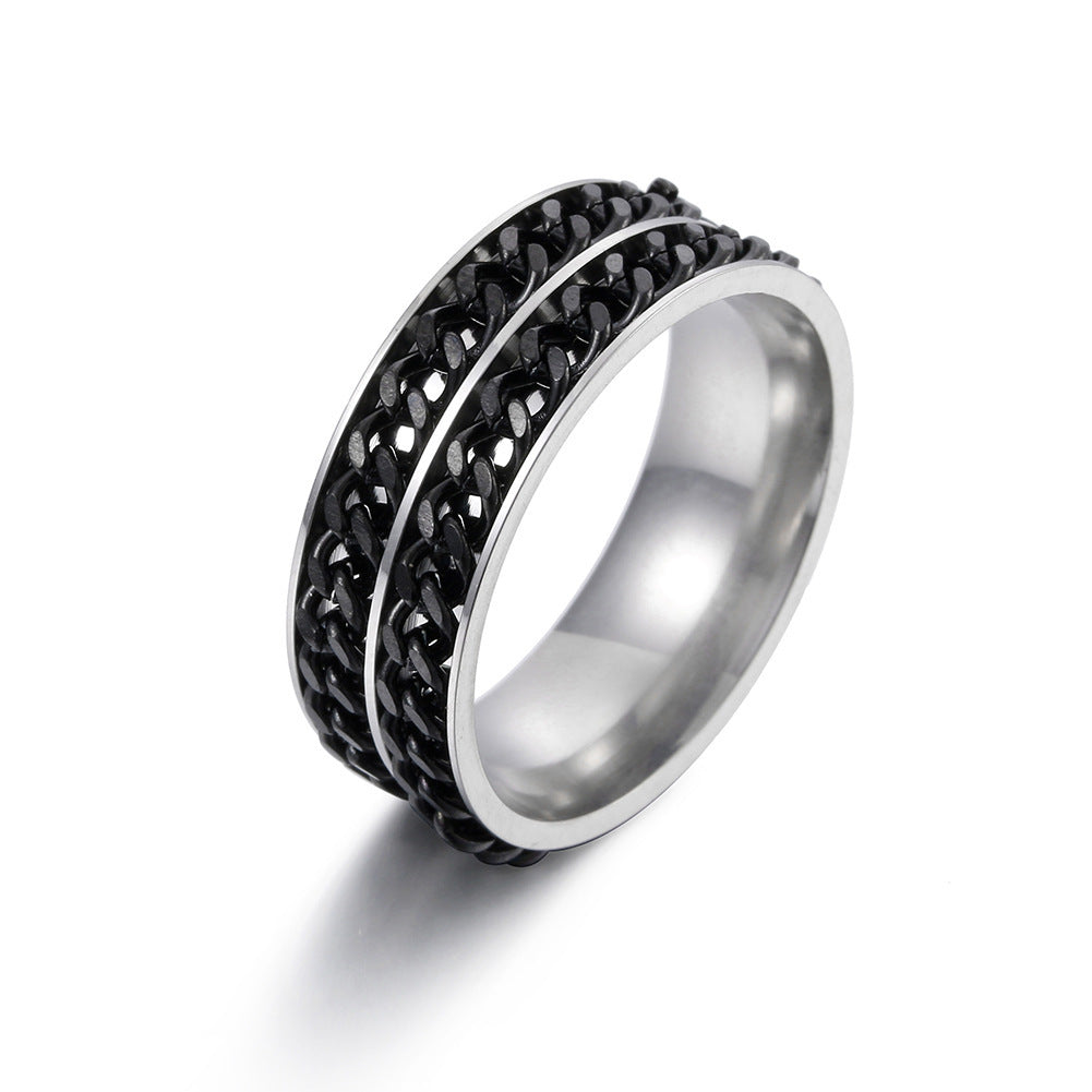 Wholesale  Men's  Electroplated Black Combination Stainless Steel Ring