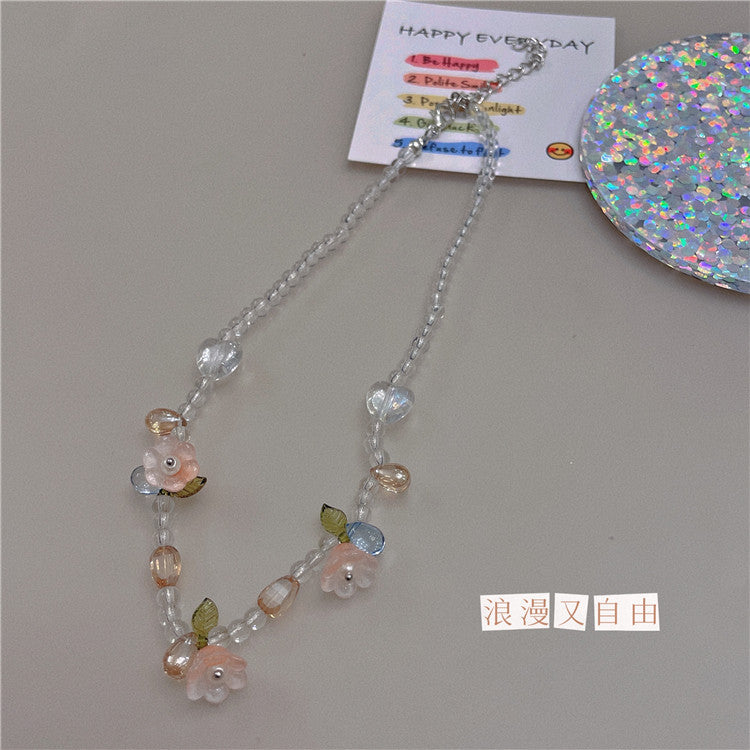 Wholesale  Retro Color Beaded Flower Necklace