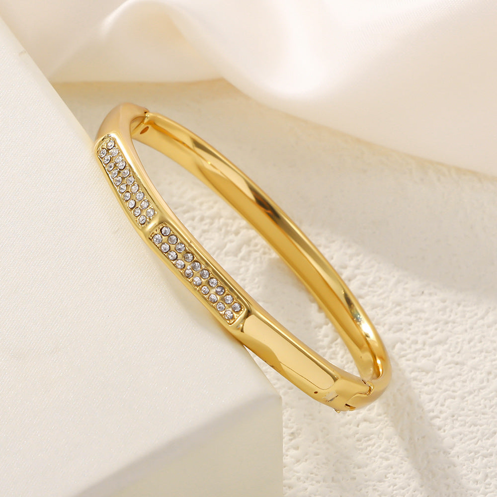 Wholesale Stainless Steel Geometric Faceted Bracelet For Women Gold Tone Party Jewelry Accessory
