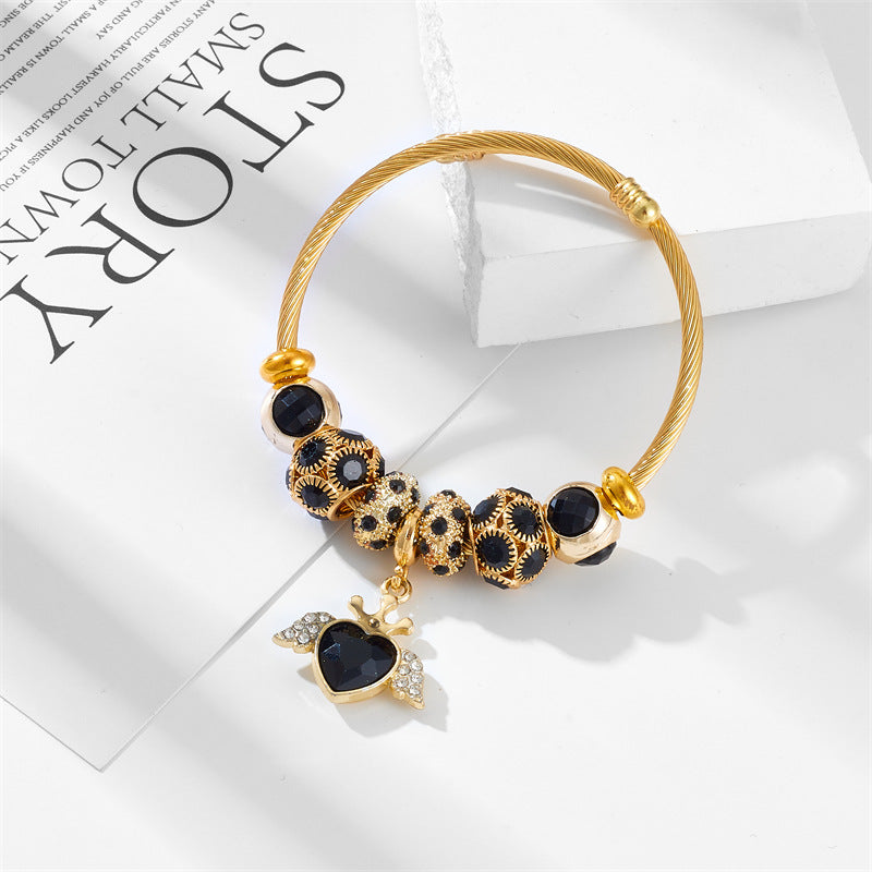 Wholesale Colorful Crystal Heart Beaded Stainless Steel Bracelet ACC-BT-QingLian001