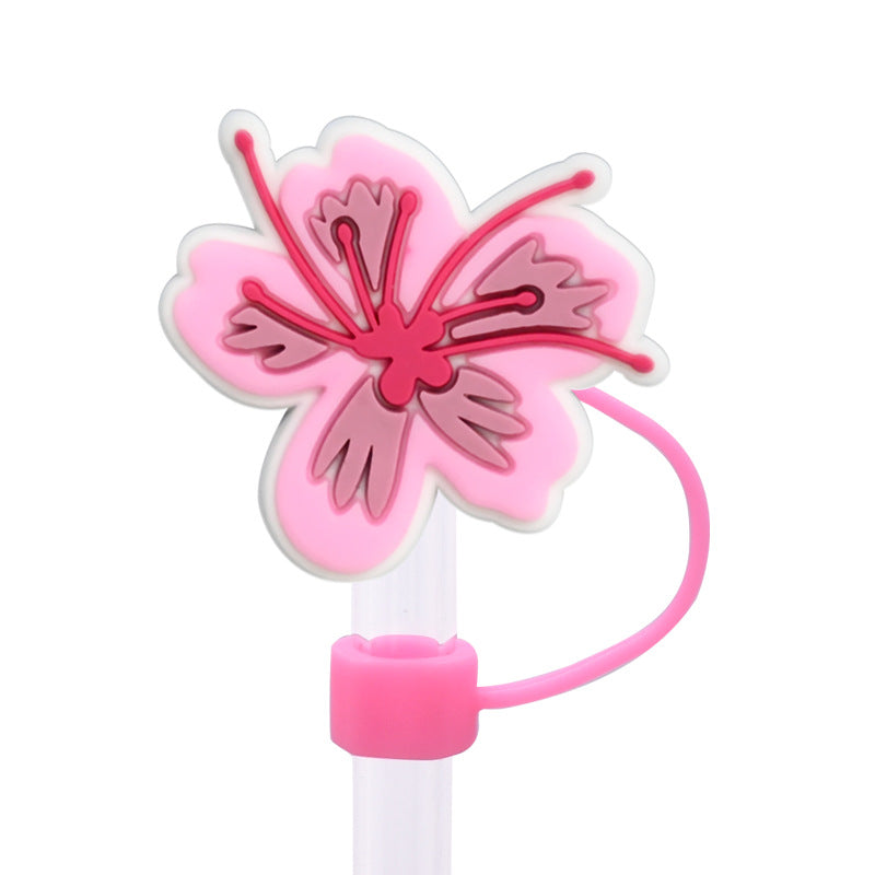 Wholesale  10pcs Peach Blossom 8/10mm PVC Soft Straw Tube Cap