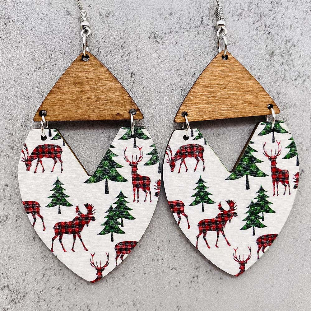 Wholesale Christmas Elk Dwarf Stitching Wooden Earrings ACC-ES-ChenY100