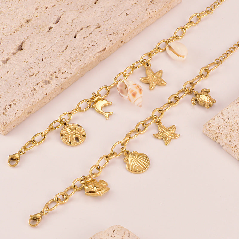 Wholesale Marine Elements Versatile Thick Chain Conch Starfish Bracelet