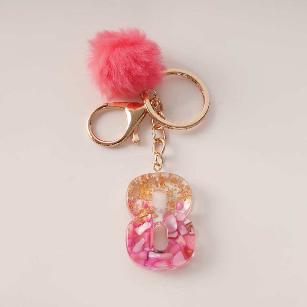 Wholesale Creative and Cute Red Fur Ball Letter Shell Handmade Glue Keychain Exquisite Pendant