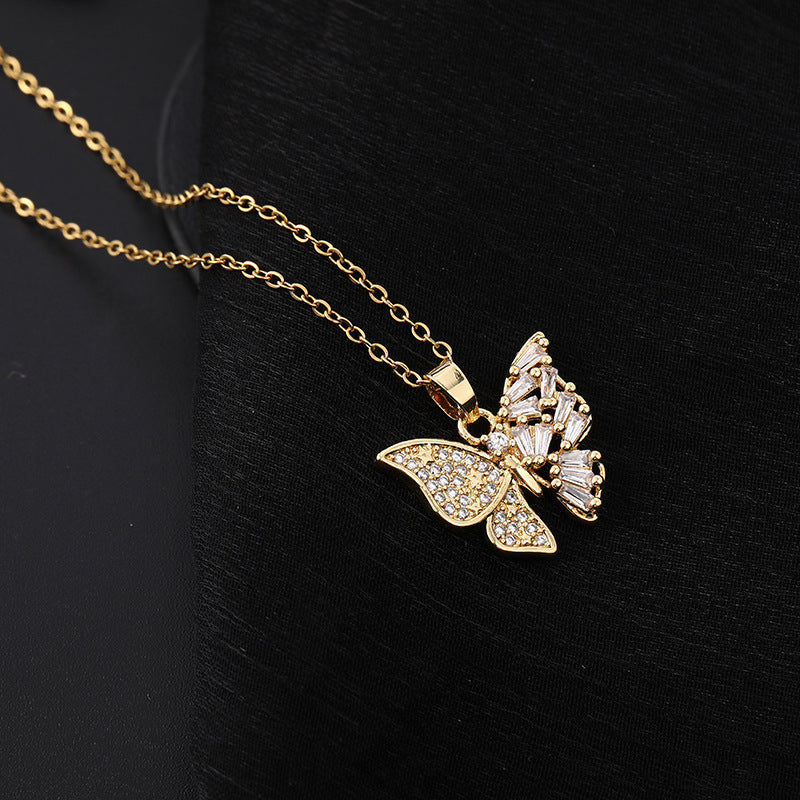 Wholesale Copper Butterfly Choker With Colorful Zircon Pendant Korean Style Trendy Fashion Accessory For Women