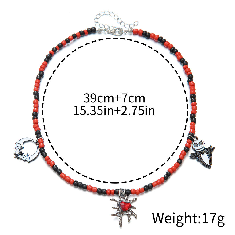 Wholesale Gothic Bat Pendant Necklace Alloy Glass Bead  Jewelry Accessory