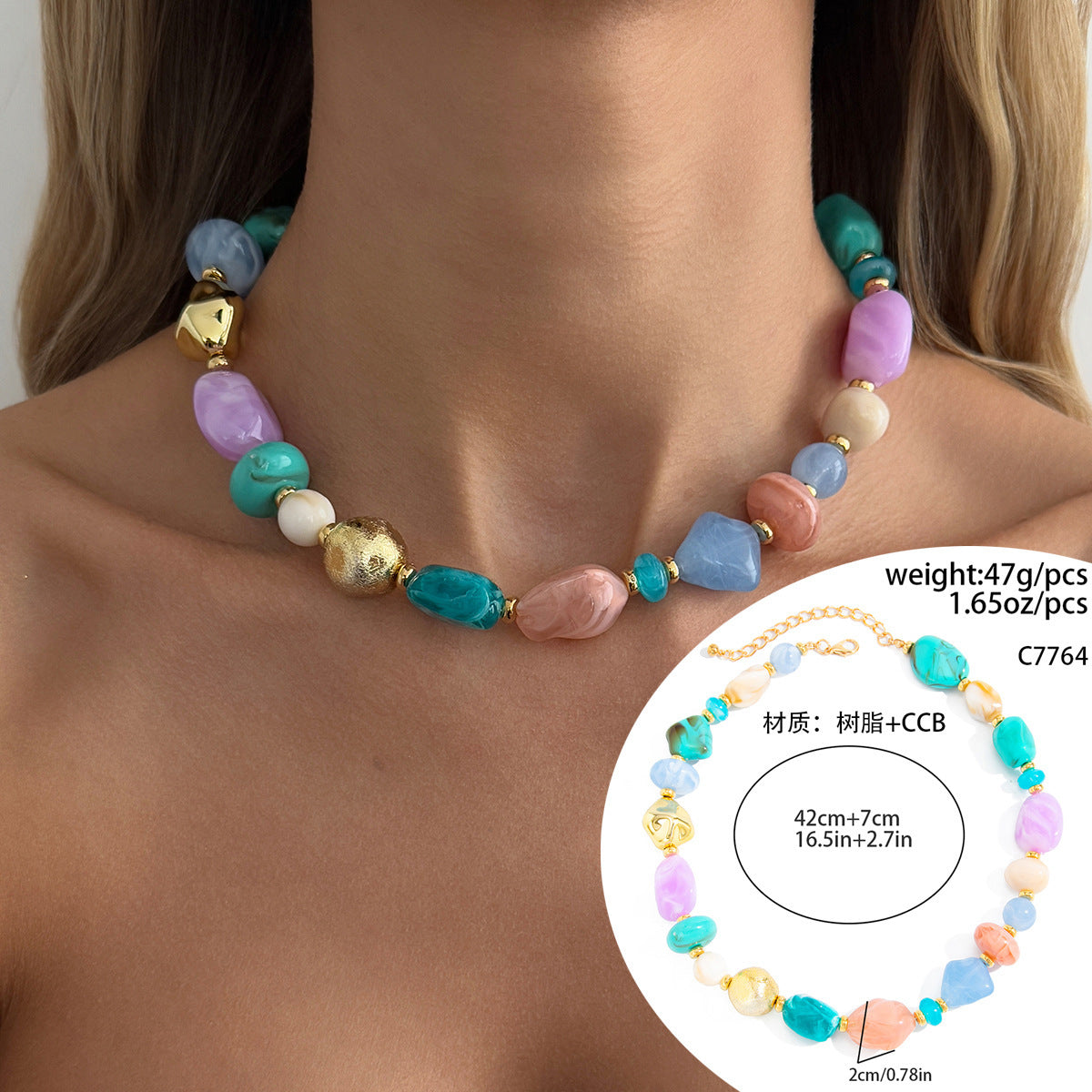 Wholesale Boho Vintage Resin Beaded Necklace Fashion Accessory Gift