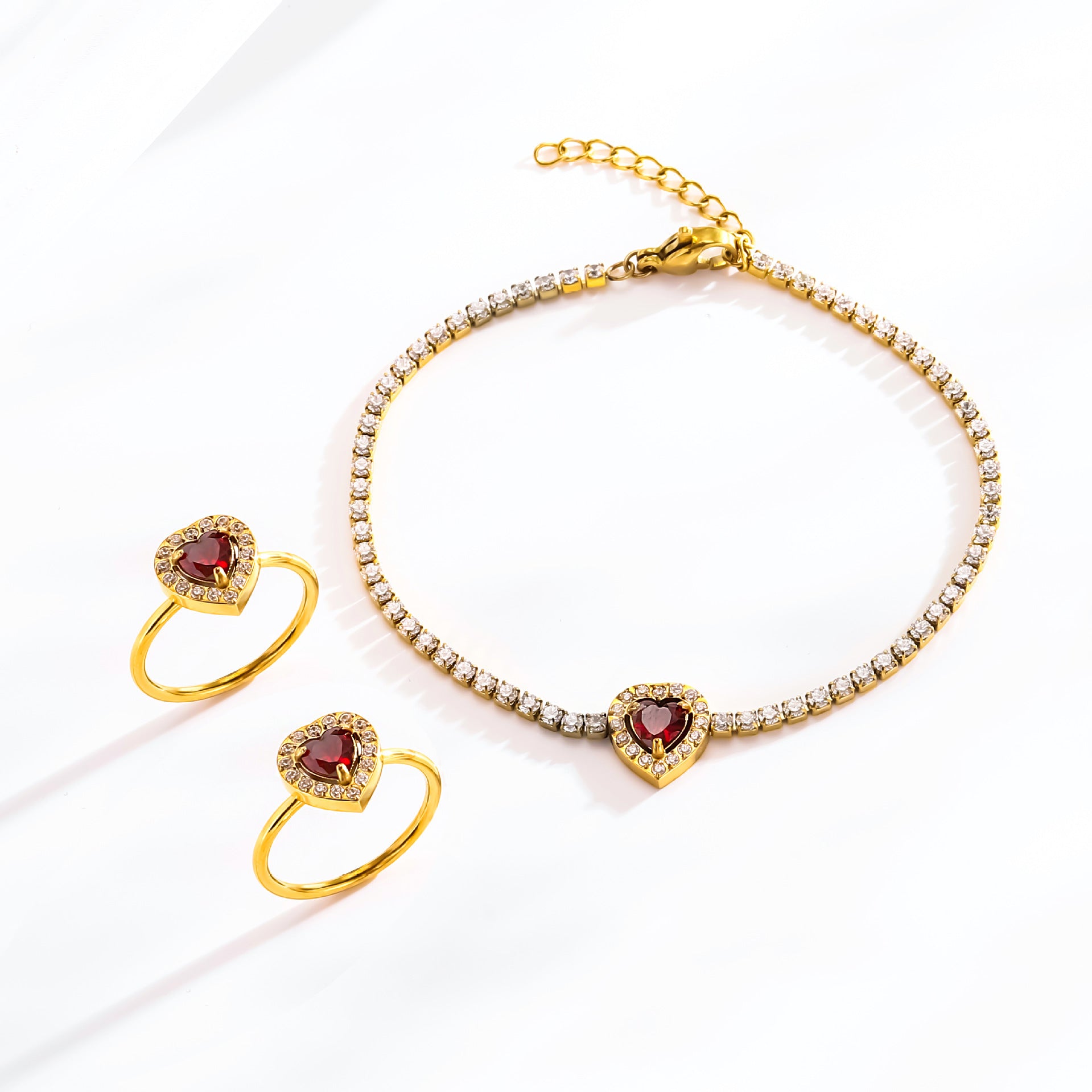 Großhandel Titaniumstahl Pfirsich Herz Zirkon Halskette Armbandanzug Set Set