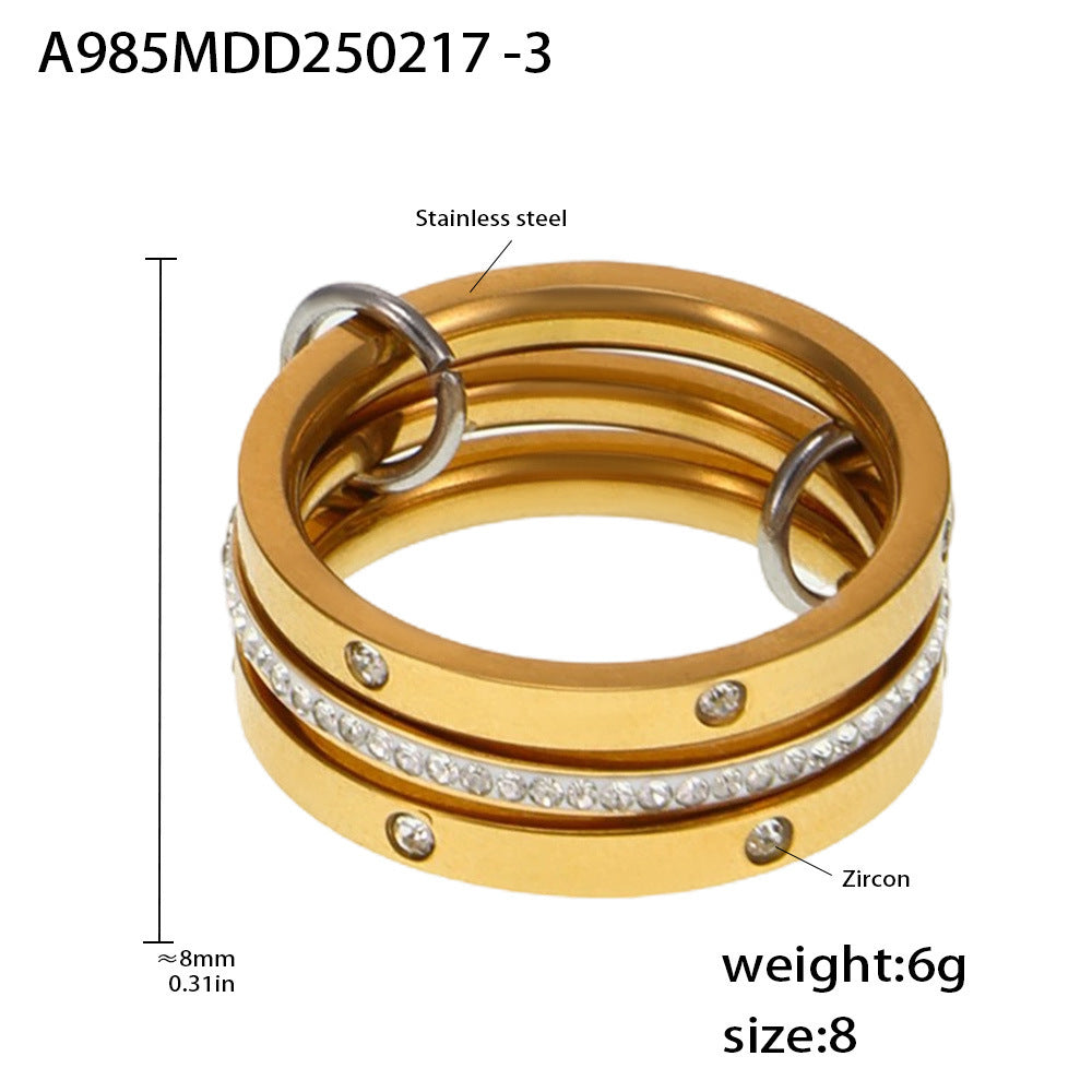 Wholesale  Titanium Steel  gold-plated multi-layer middle with diamond ring