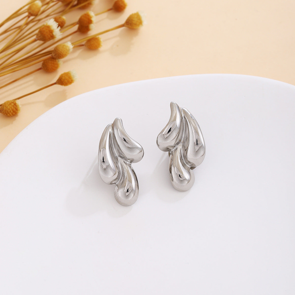 Wholesale Silver Textured Triangle Heart Earrings