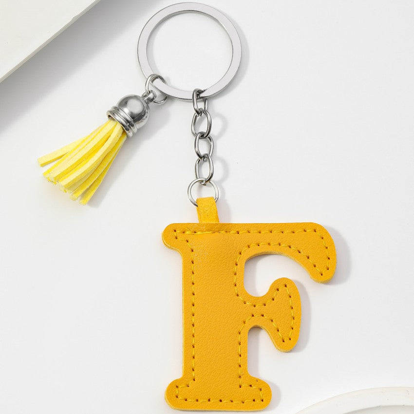 Wholesale PU leather 26 English letters colorful cowhide tassel keychain
