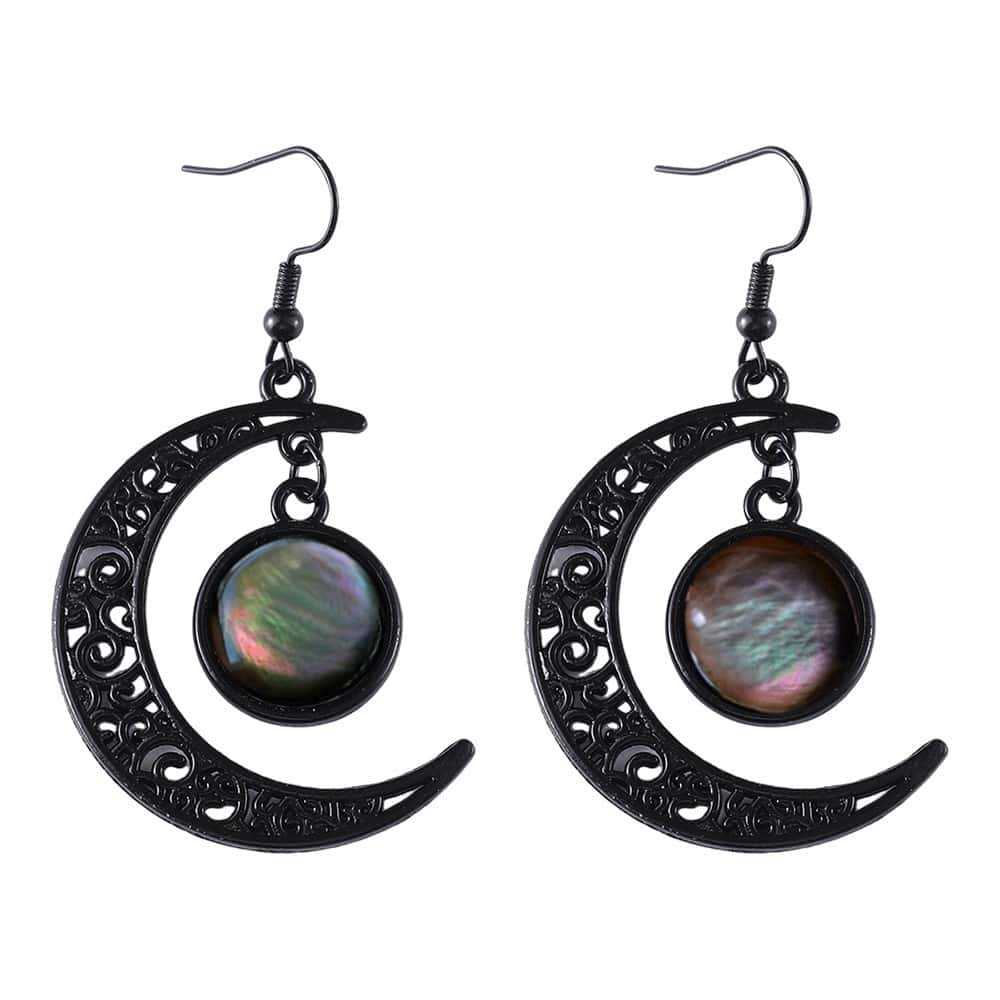 Wholesale Halloween Hollow Black Moon Long Tassel Gemstone Earrings