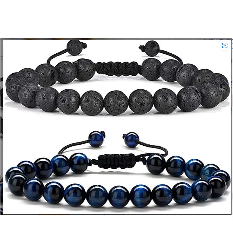 Braccialetto tessuto yoga di pietra vulcanica colorata turchese braccialetto di gioielli in lega all'ingrosso 5 pezzi