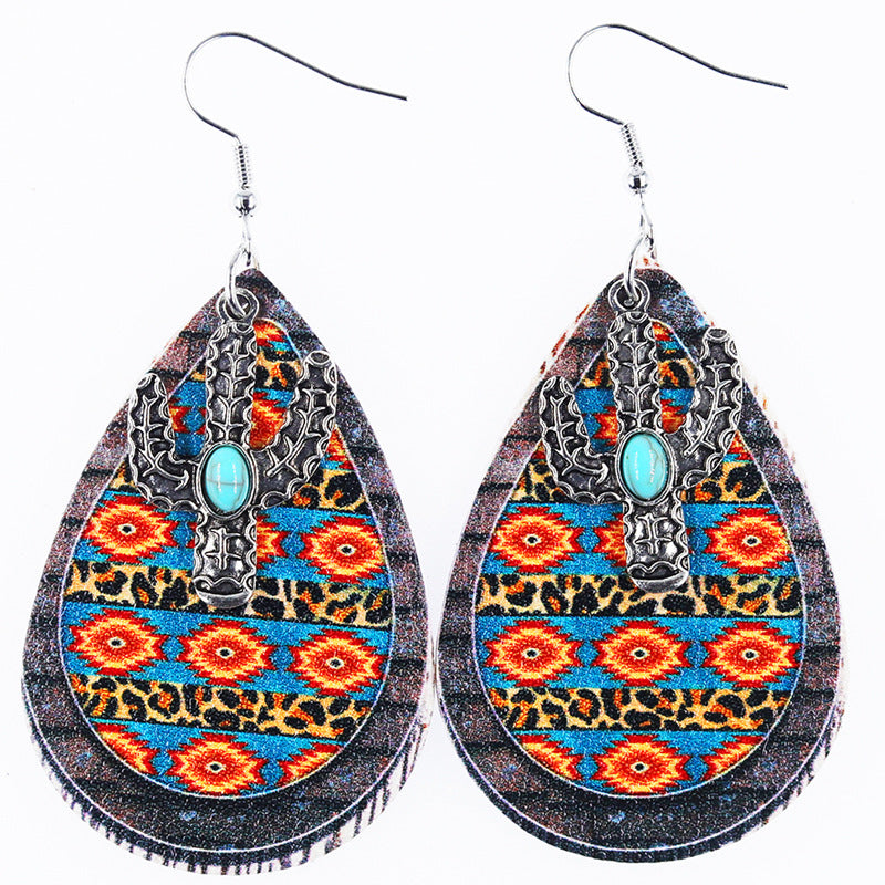 Wholesale Western Denim style distressed Denim leather earrings