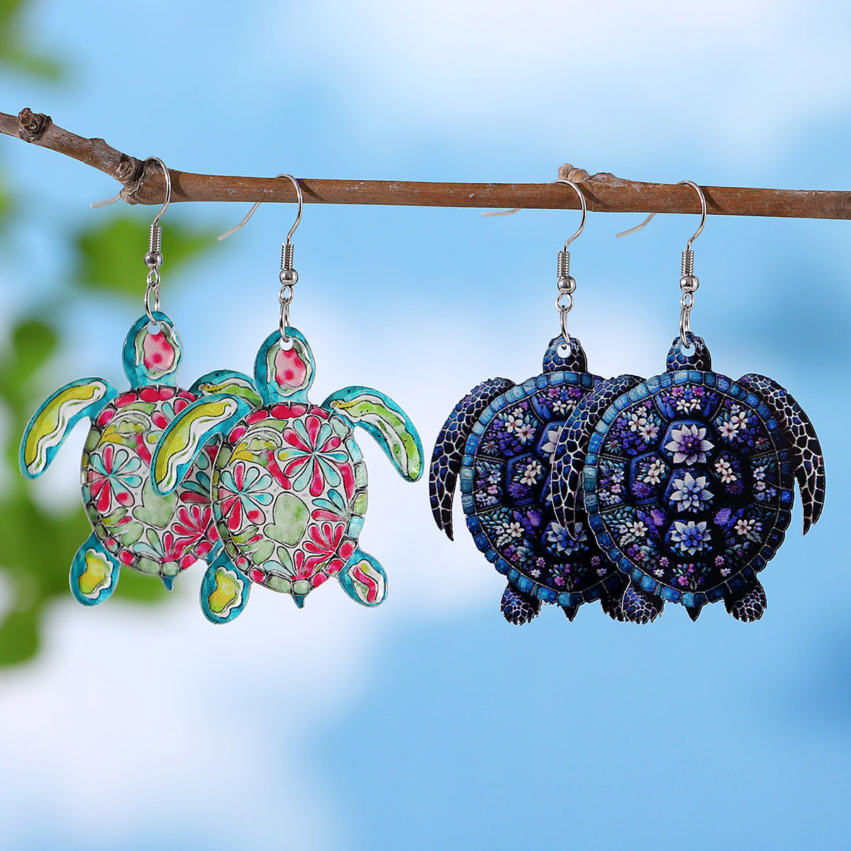 Wholesale Ocean Style Blue Purple Flower Turtle Acrylic Earrings