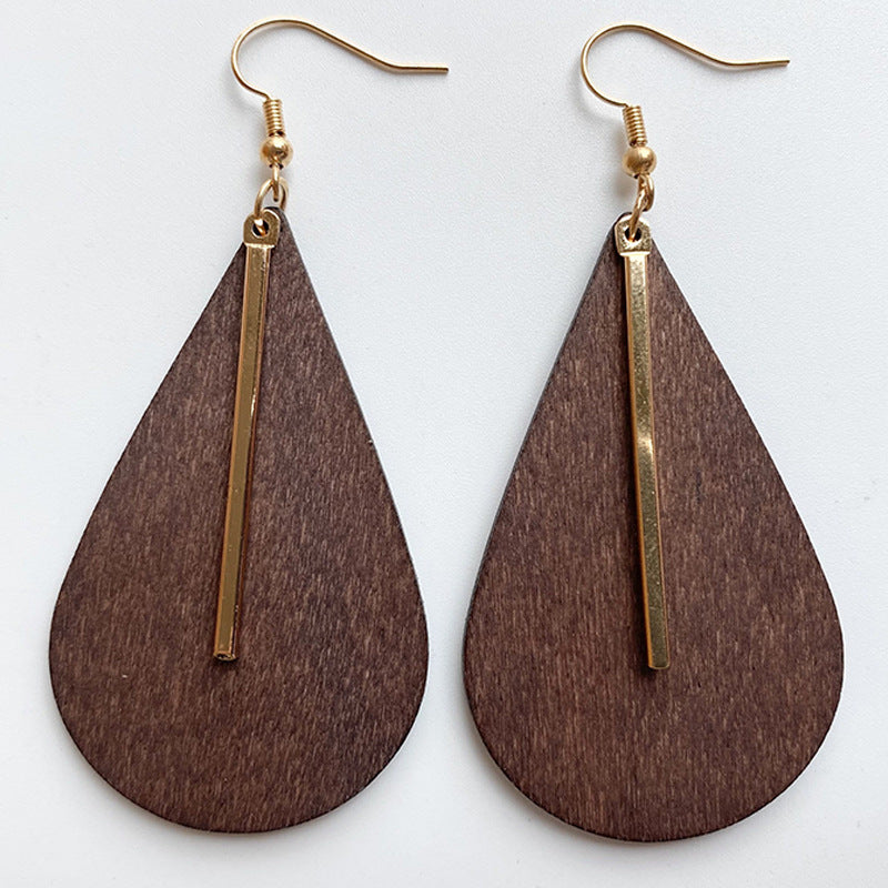 Wholesale 2 pairs/ pack Wooden  Bohemian Geometric Long Ethnic Wooden Earrings