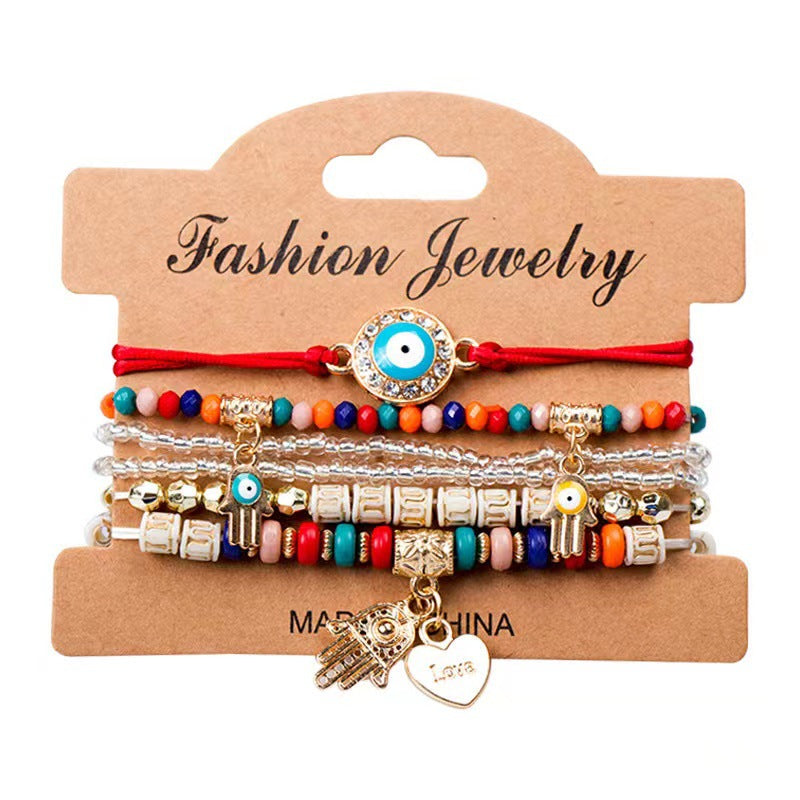 Wholesale Devil's Eye Bohemian Multi-layered Rice Bead Bracelet ACC-BT-Shuxin001