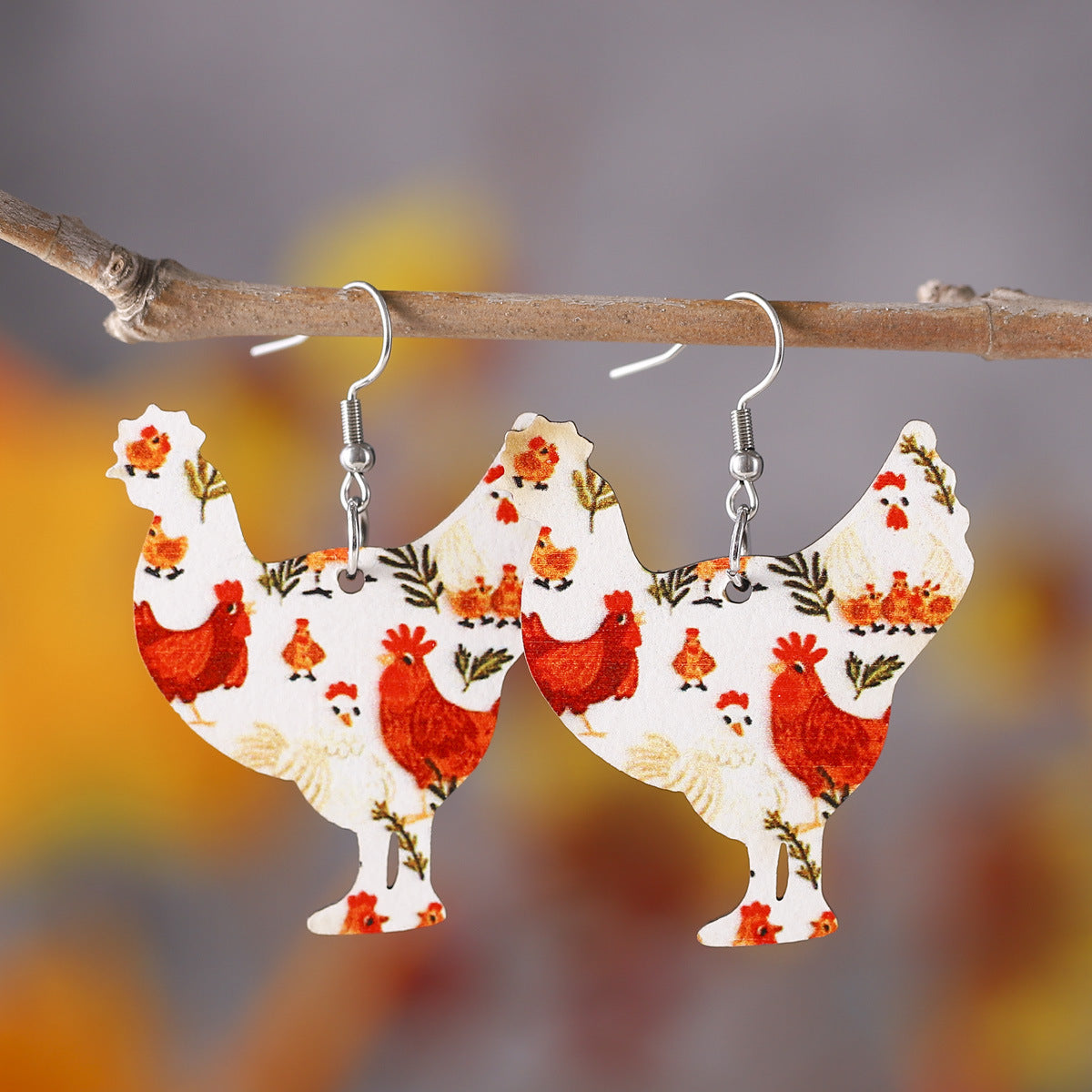 Wholesale cute chicken lovers leather earrings