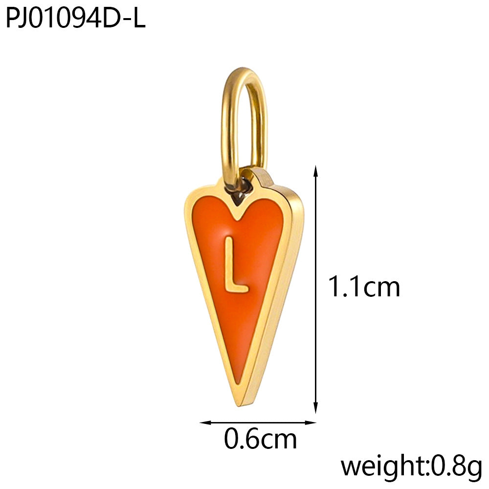 Wholesale Single-sided oil-dropping heart 26 English letters stainless pendant
