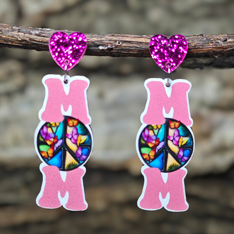Wholesale Mother's Day Earrings MOM Letters Sports Style Baseball Shiny Earrings