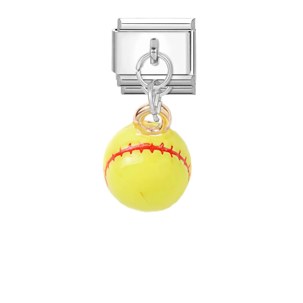 Wholesale Titanium Steel Italian Modular Bracelet with Sports Ball Pendants,  Trendy Gift for Friends,  Jewelry Accessory