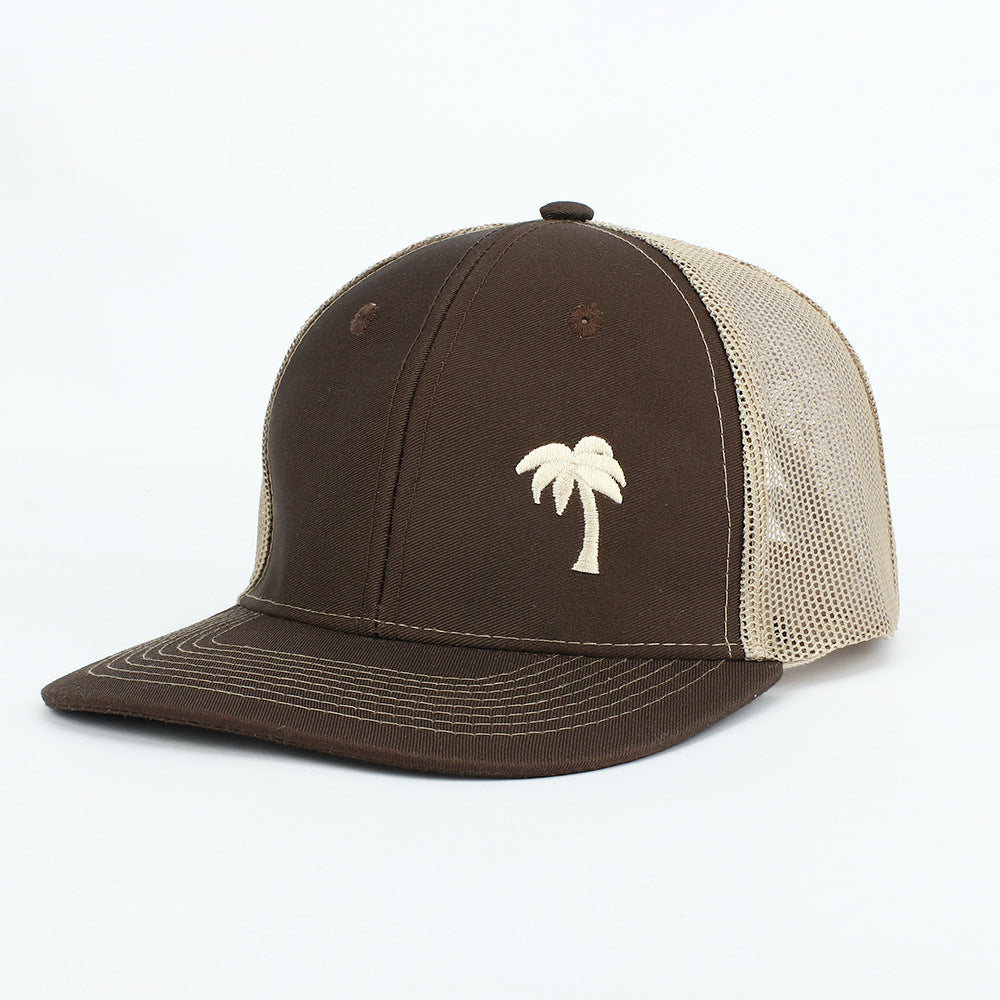 Wholesale Embroidered Coconut Flat Brim Hat Cotton Baseball Cap Hip Hop Mesh Cap ACC-HT-RongZhao017