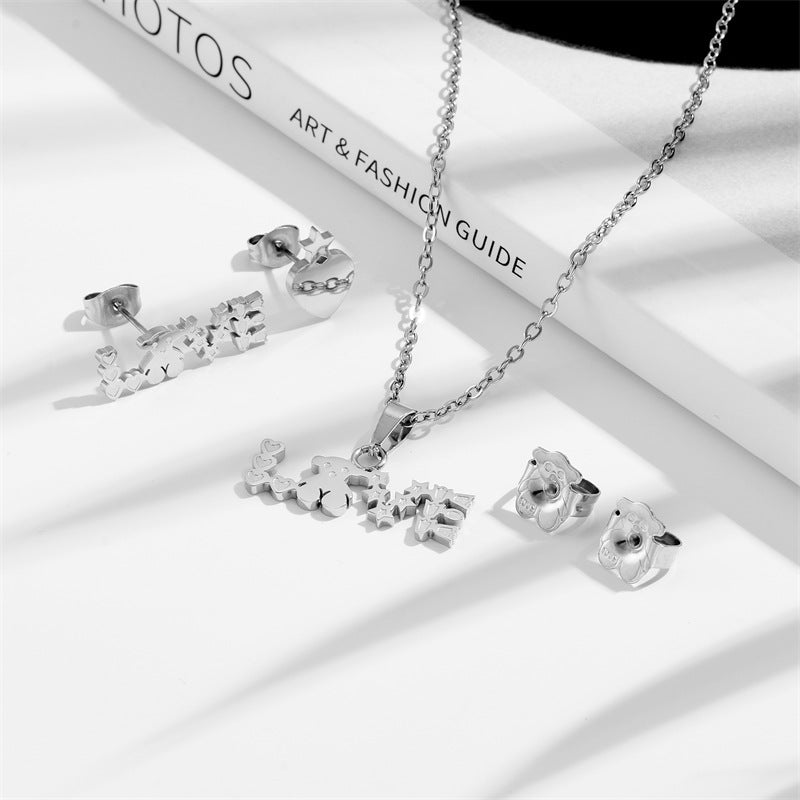 Wholesale  bear love letter necklace stainless steel jewelry