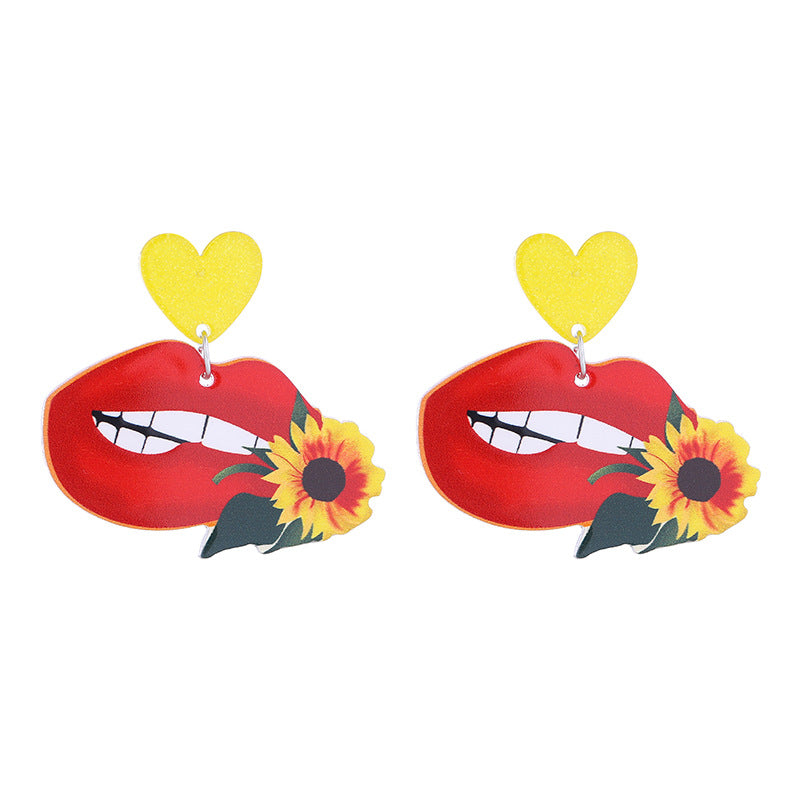 Wholesale Valentine's Day Double-sided Printed Hug Sexy Lips Earrings