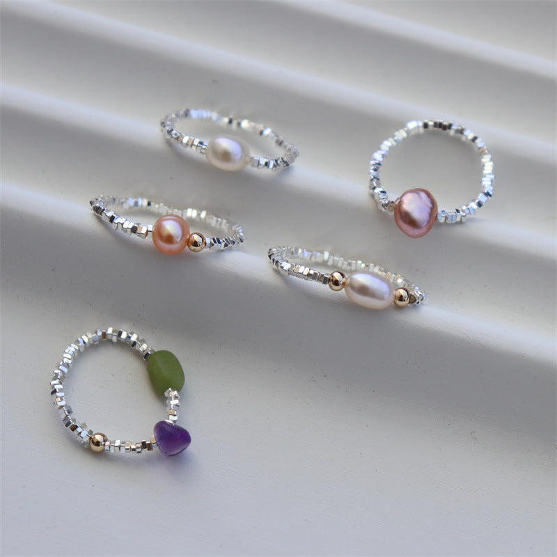 Wholesale  pearl elastic natural stone ring