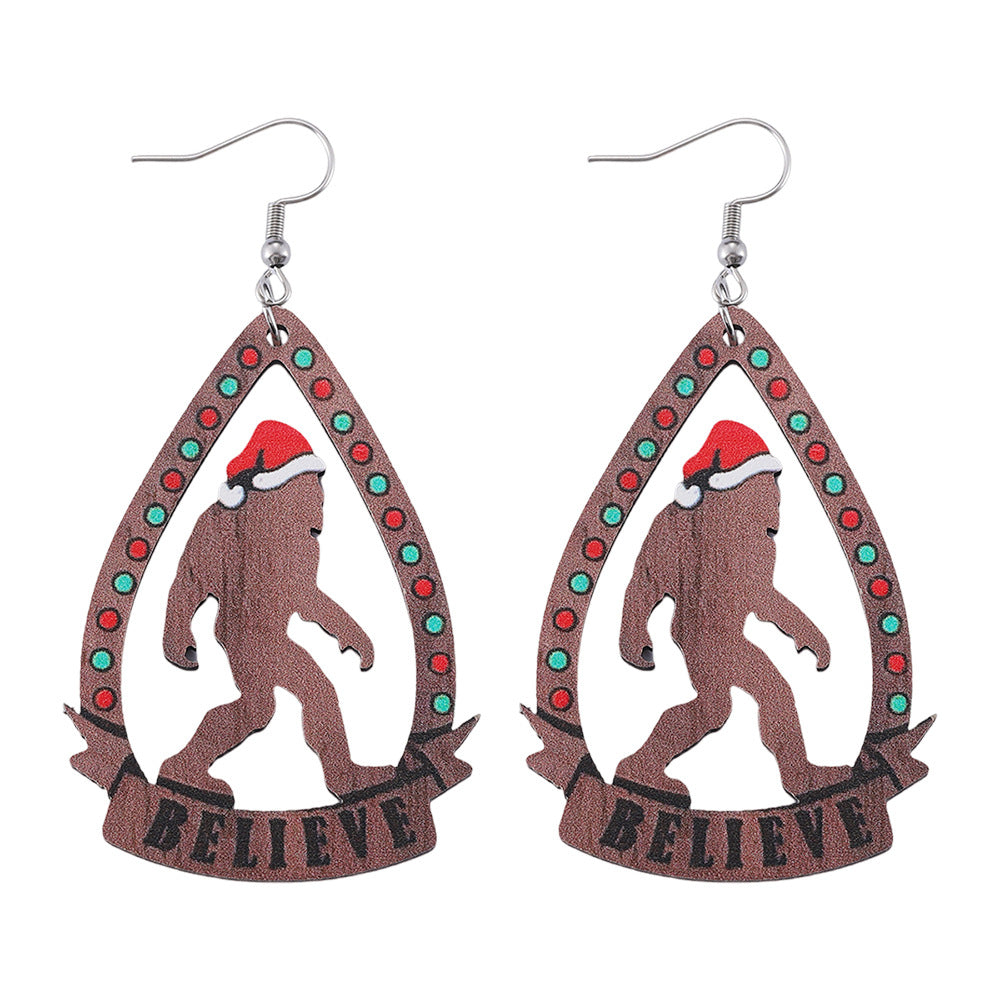 Wholesale Christmas Santa hat Bigfoot water drop hollow pendant earrings