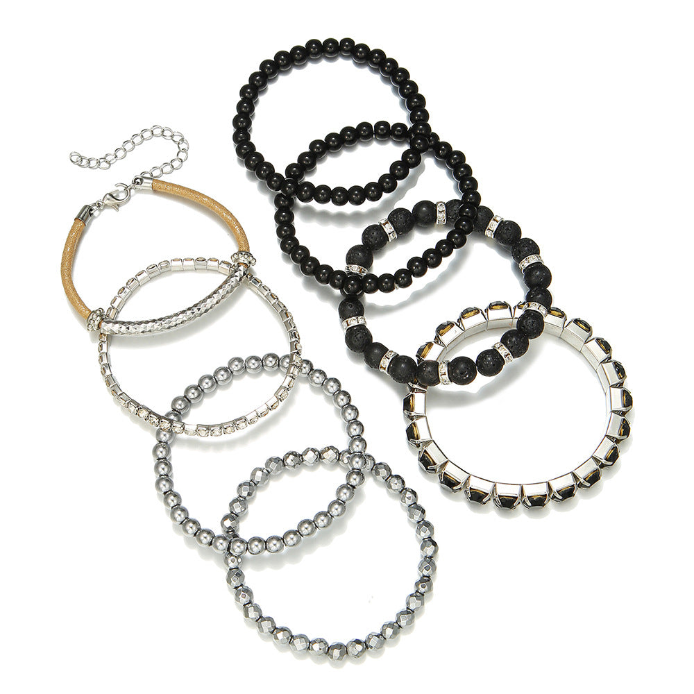 Wholesale Bohemian Turquoise Round Beads Vintage Elastic Rhinestone Rice Beads Bracelet Set