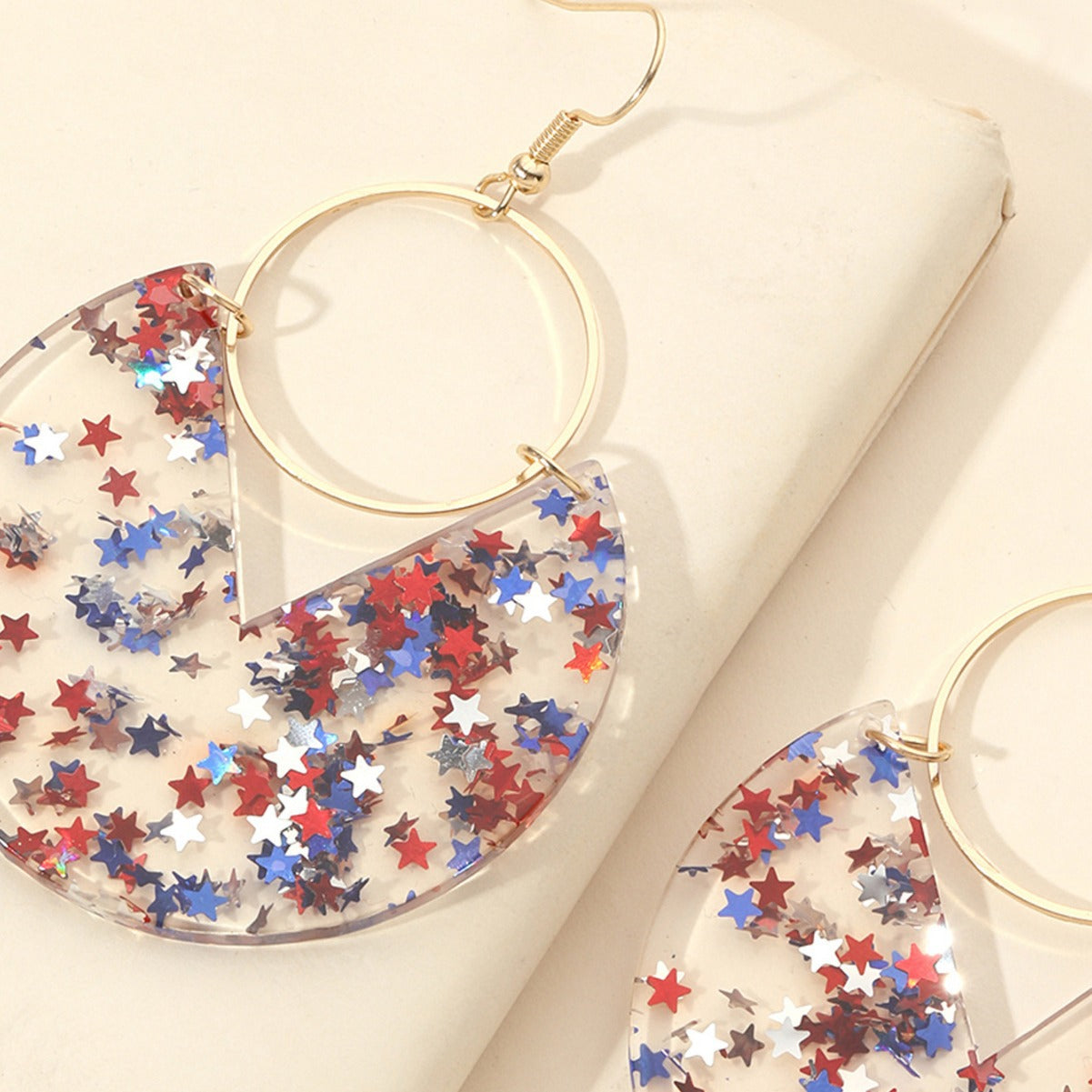 Wholesale Geometric  Five-pointed Star Red White Blue  US National Day Independence Day Women Ear Hook Earrings