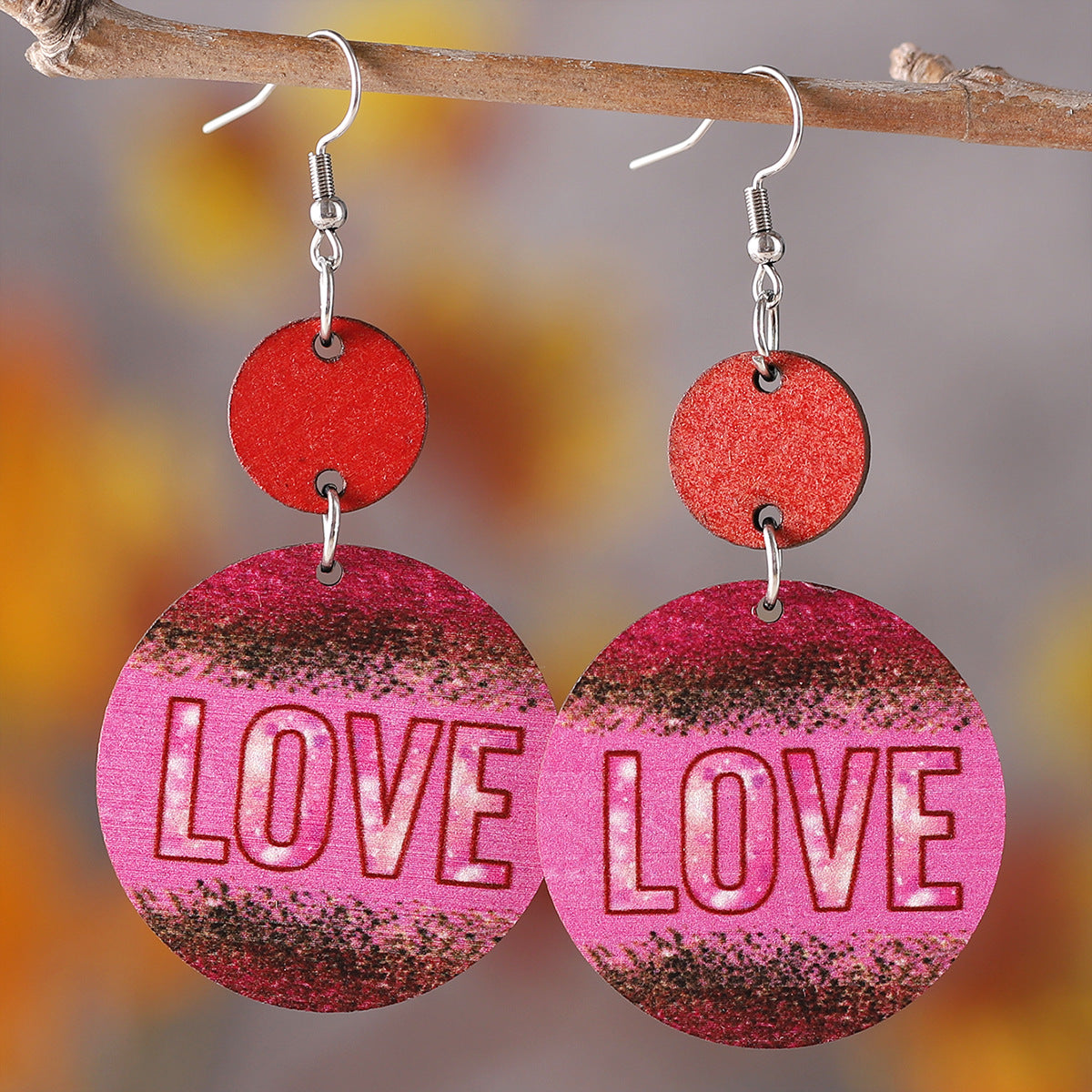 Wholesale Wooden leopard print heart-shaped circular earrings
