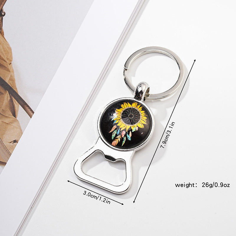 Wholesale Exquisite Sunflower Time Gem Key Ring Pendant Creative Bottle Opener Metal Car Key Ring Pendant ACC-KC-HuiWen005