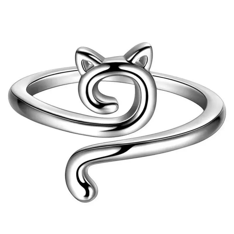 Wholesale Alloy Electroplated Adjustable Open Cat Ring Trendy Animal Jewelry Accessory For Everyday Wear