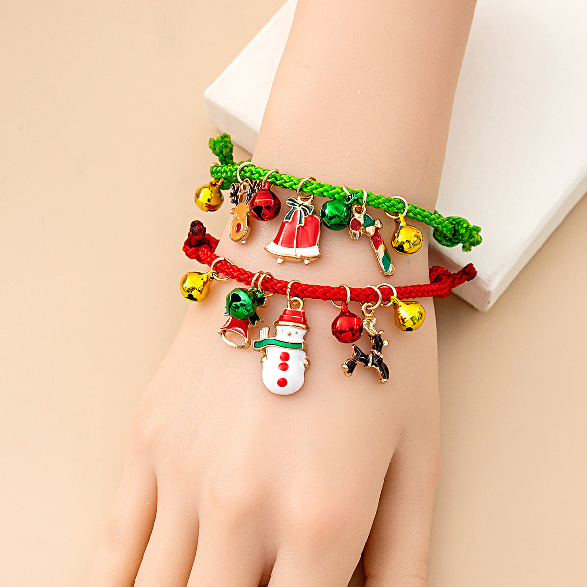 Wholesale Christmas Cartoon Oil Dripping Elk Bell Bracelet ACC-BT-MDD004