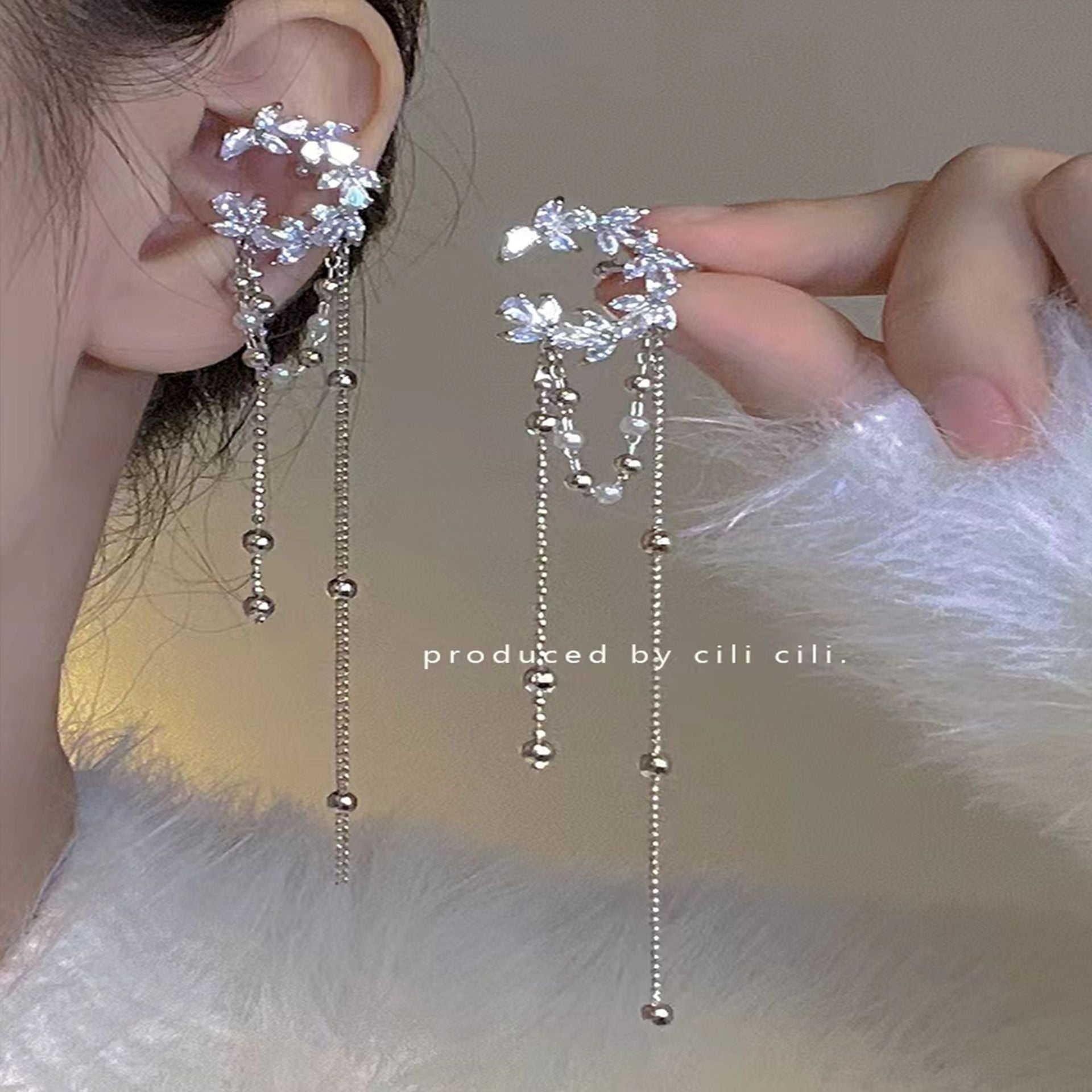 Wholesale  butterfly tassel ear clip  flower earrings