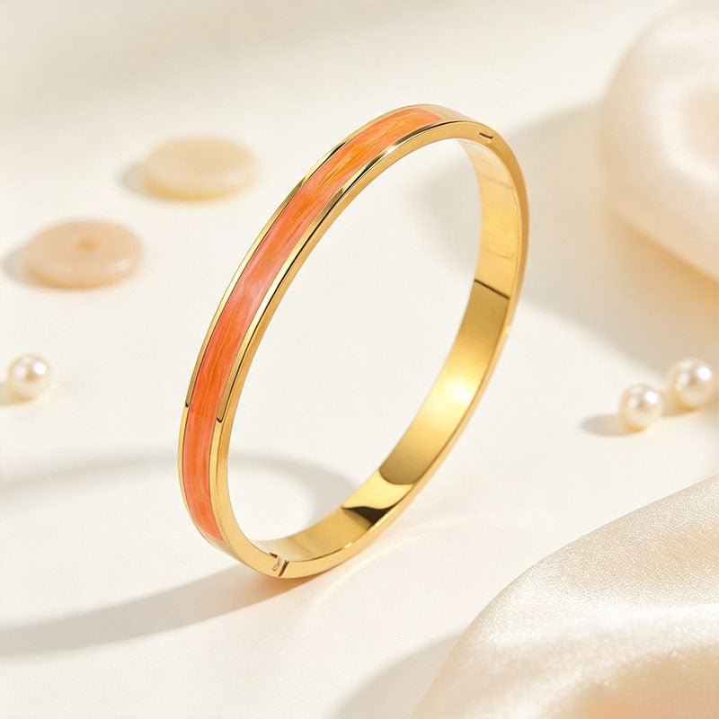Wholesale Pink Enamel Drip Titanium Steel Bracelet Gold Tone Fashion Accessory Gift