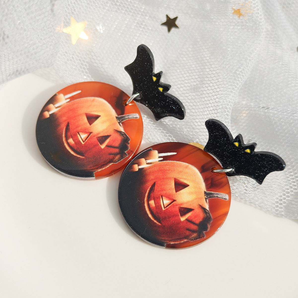 Wholesale  fun cartoon pumpkin ghost little black cat earrings