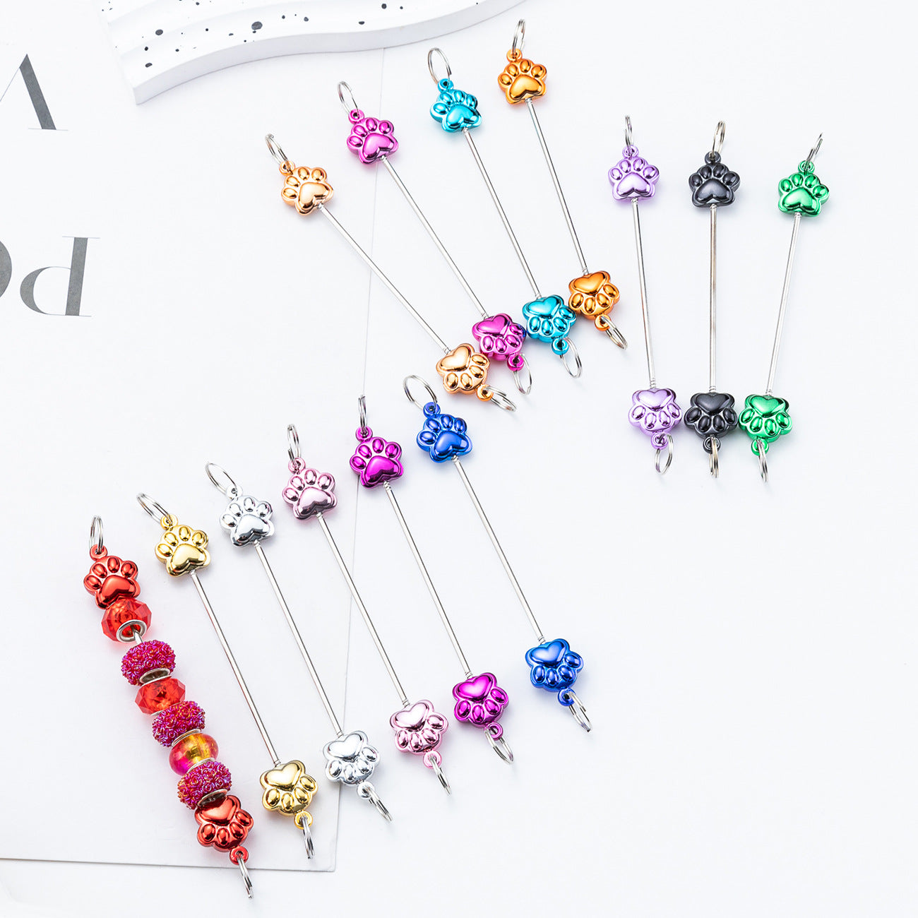 Wholesale Creative DIY multi-color cat paw  keychain