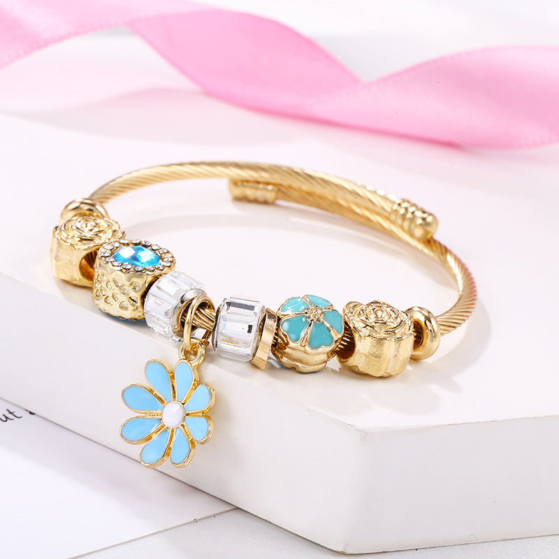 Wholesale Stainless Steel Bracelet Series Star Mosaic Sun Flower Pendant Gold Open Bracelet ACC-BT-Weiy017
