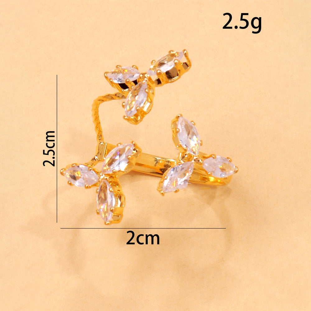 Wholesale  Flower Ring  Light Luxury Zircon Open Index Finger Ring