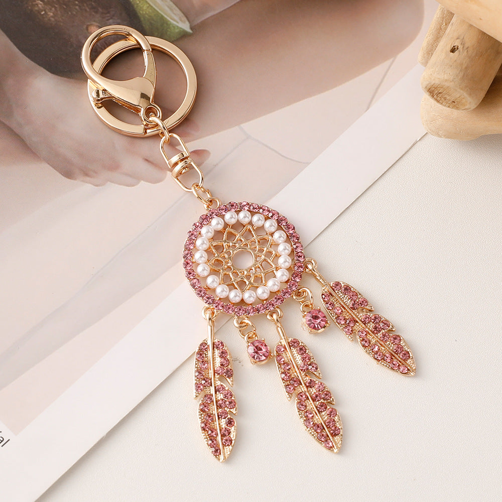 Wholesale Rhinestone Hollow Dream Catcher Feather Alloy Keychain ACC-KC-ChenHui001