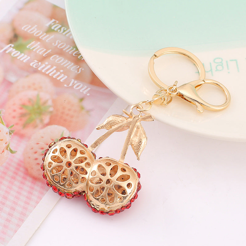 Wholesale 5pcs Cherry Rhinestone Alloy Keychain ACC-KC-YuanFei007