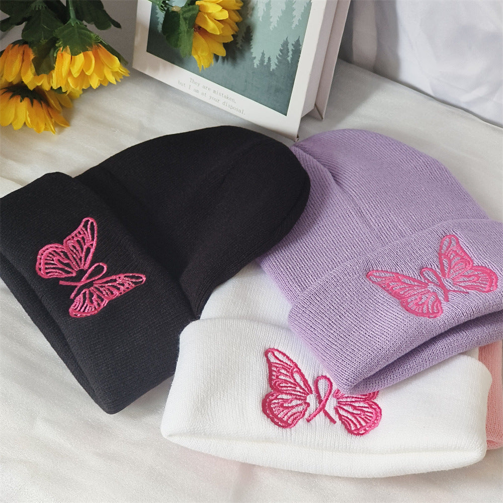 Wholesale Embroidered Butterfly Knitted Hat Wool Hat