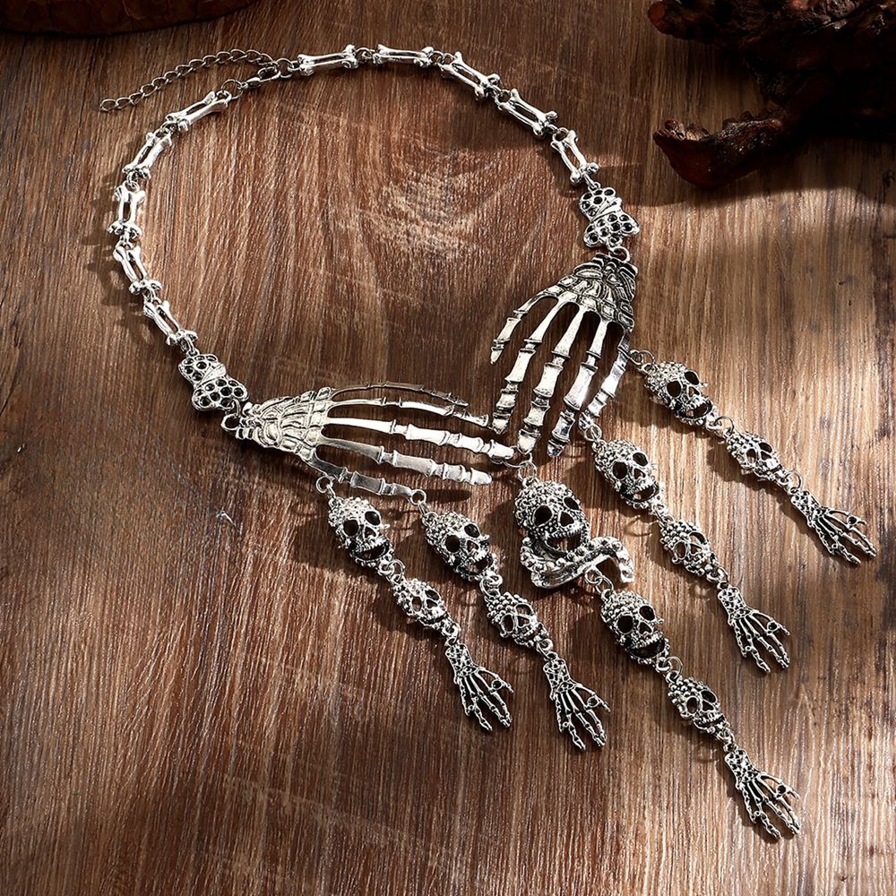 Wholesale Punk Retro Skeleton Hand Skull Necklace Earrings Set  Jewelry Party Accessory Gift