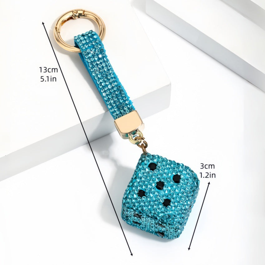 Wholesale Trendy Blue Resin Dice Keychain Pendant Chic Square Jeweled Charm For Bag Or Car Keys Boutique Gift Accessory