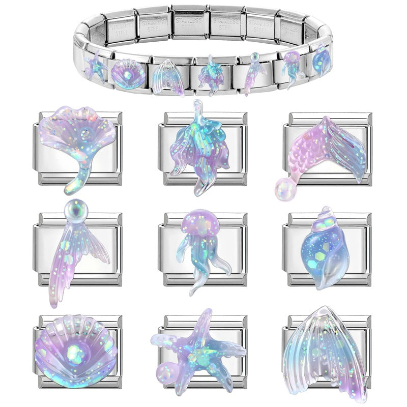 Wholesale 9mm Italian Charm Starter Bracelets DIY Ocean Fishtail Stainless Steel Composable Bracelet