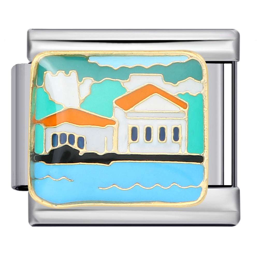 Wholesale  Italian Charm Bracelet 9mm DIY Splicing Removable Landscape Element Stainless Steel Composable Bracelet