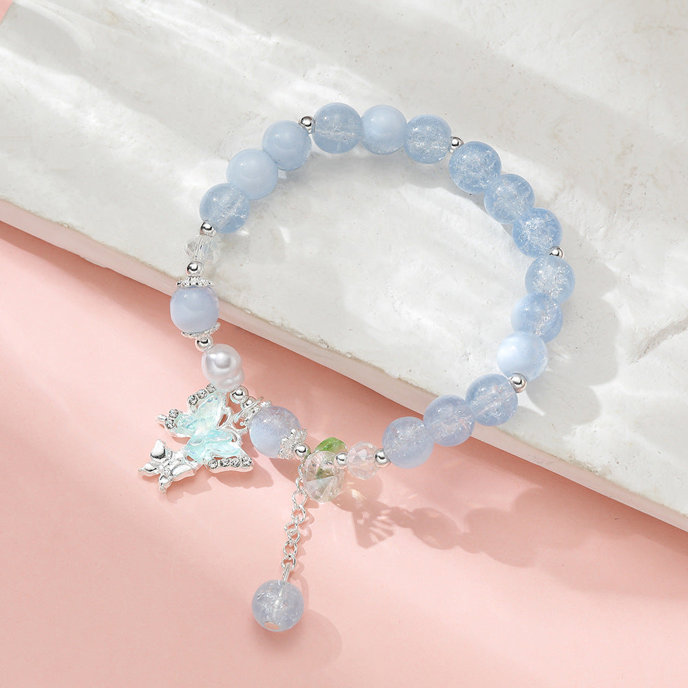 Wholesale Blue Butterfly Artificial Crystal Beaded Bracelet Chinese Style Chic Fashion Accessory Travel Souvenir Gift